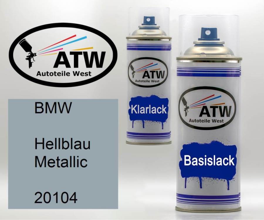 BMW, Hellblau Metallic, 20104: 400ml Sprühdose + 400ml Klarlack - Set, von ATW Autoteile West.